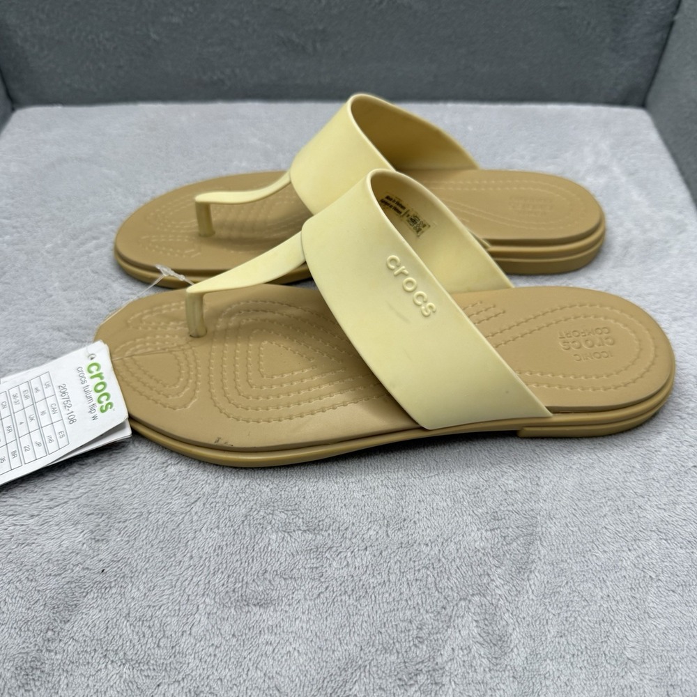 Crocs Tulum Flip Womens 6 Vanilla Beige 206752-108 NWT Thong Sandals